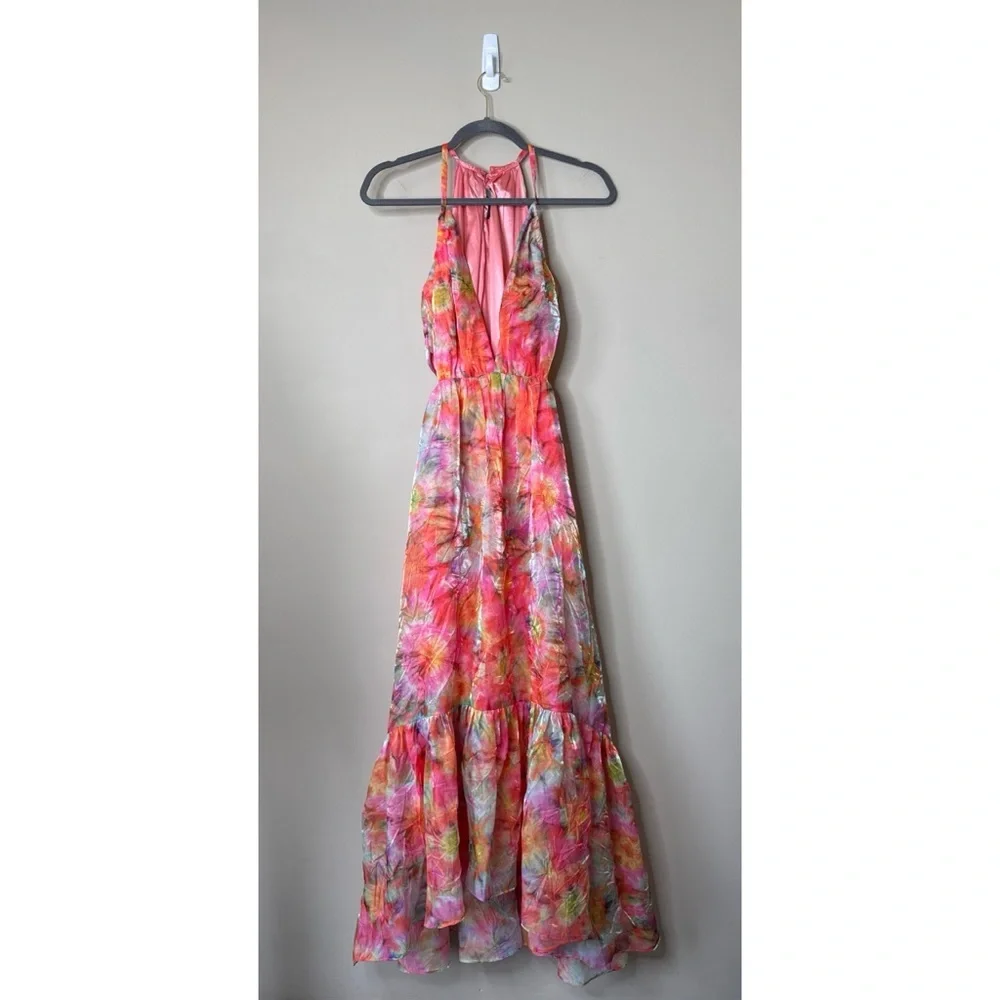 Ramy Brook Wilson Cutout Maxi Dress in Guava Sunburst Size 4 - Picture 2 of 9